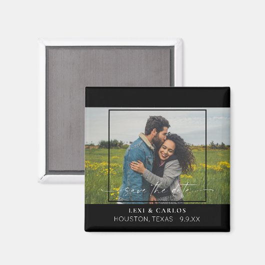 Kalligraphie 2 Foto Mod & Save the Date Magnet (Vorderseite/Rückseite)