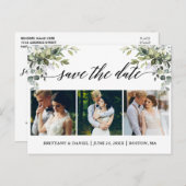 Kalligraphie 3 Foto Grüne Save the Date Postkarte (Vorne/Hinten)