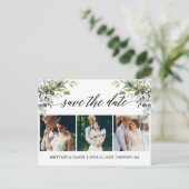 Kalligraphie 3 Foto Grüne Save the Date Postkarte (Stehend Vorderseite)