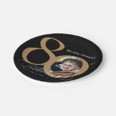 Kalligraphie 80. Geburtstag Elegantes Gold Schwarz Pappteller (Schrägansicht)