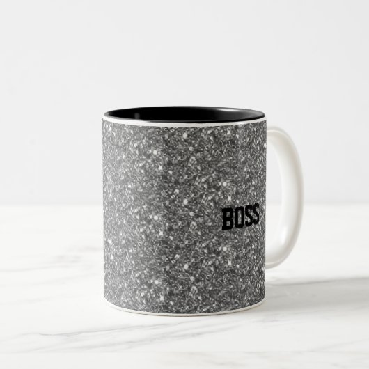 Kalligraphie auf glitzerndem Grau Zweifarbige Tasse (VorderseiteRechts)