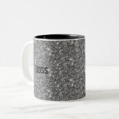 Kalligraphie auf glitzerndem Grau Zweifarbige Tasse (Vorderseite Links)