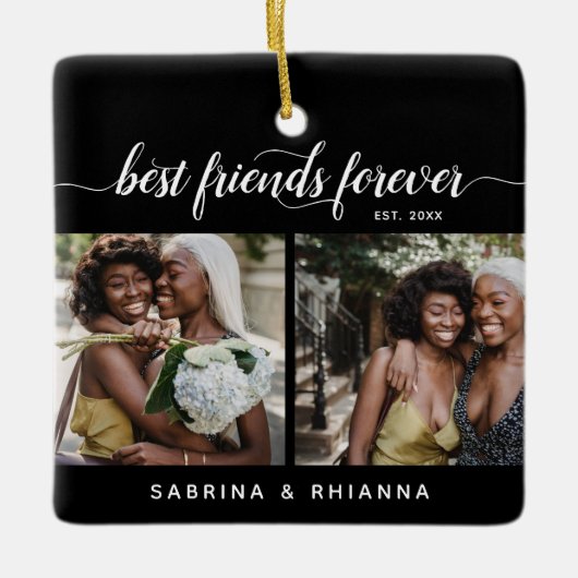 Kalligraphie Beste Freunde für immer 4 FotoCollage Keramikornament (Vorderseite)