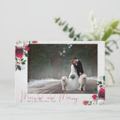 KALLIGRAPHIE + BLOOM | Merry und Verheiratetes Fot Feiertagskarte (Stehend Vorderseite)