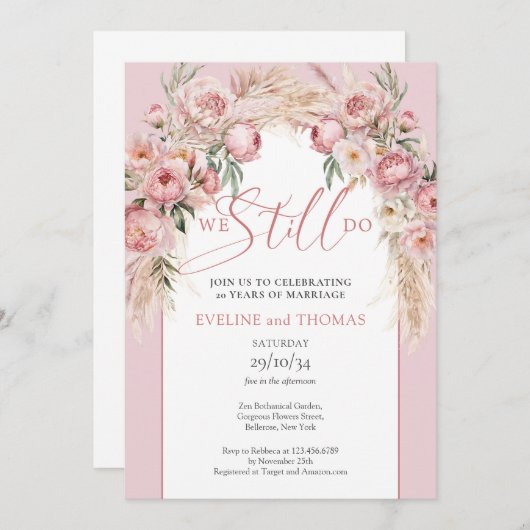 Kalligraphie-Blütenpferde Pampelbogen wir noch tun Einladung (Vorne/Hinten)