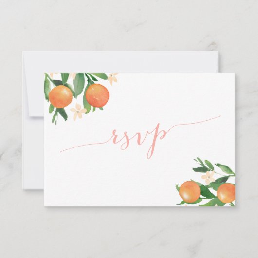 Kalligraphie Citrus Orangen Korallenrosa Auswahl RSVP Karte (Vorderseite)