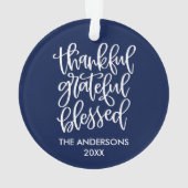 Kalligraphie Dankbar dankbar, gesegnet blau Ornament (Rückseite)