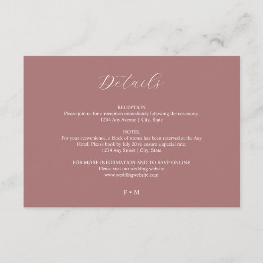 Kalligraphie der Rose Hochzeitskarte Begleitkarte (Vorderseite)