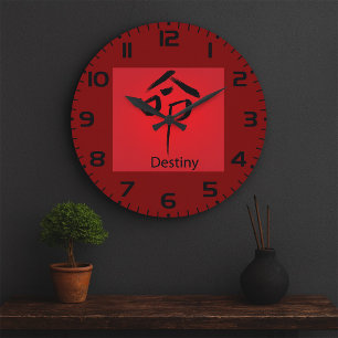 Kalligraphie des chinesischen Destiny-Symbols Große Wanduhr
