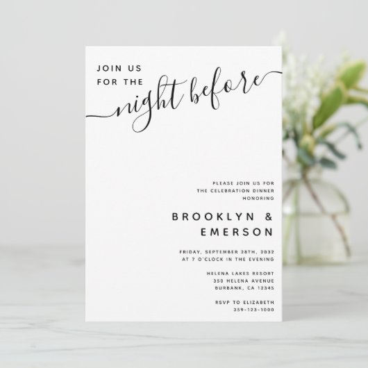 Kalligraphie: Die Nacht vor dem Probe Einladung (Stehend Vorderseite)