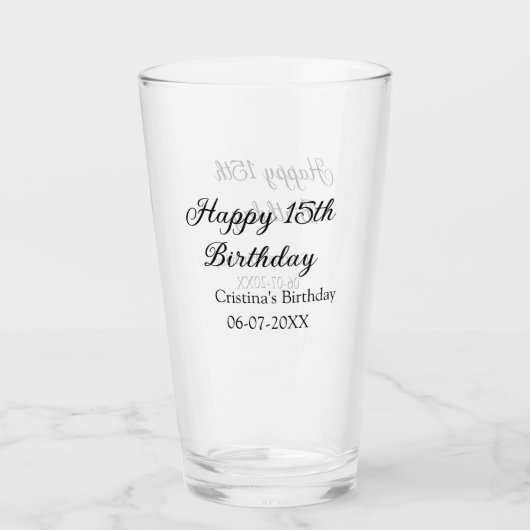 Kalligraphie einfach minimale glückliche 15. Gebur Glas (Vorderseite)