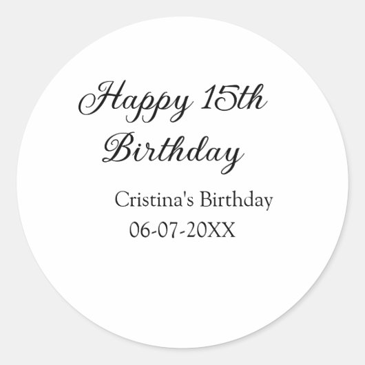 Kalligraphie einfach minimale glückliche 15. Gebur Runder Aufkleber (Vorderseite)
