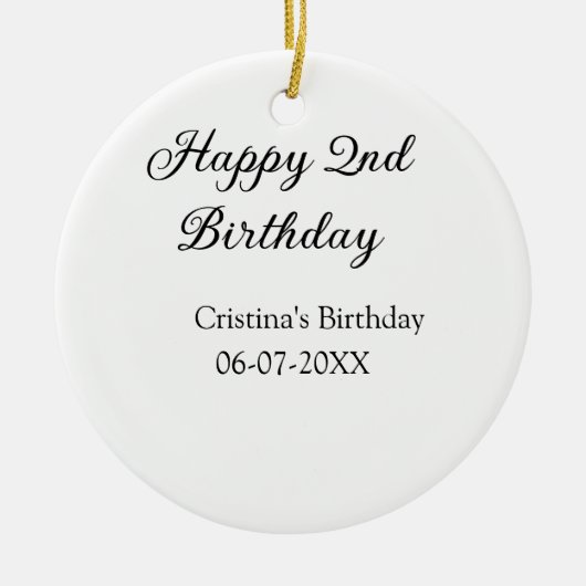 Kalligraphie einfach minimale glückliche 2. Geburt Keramik Ornament (Vorne)