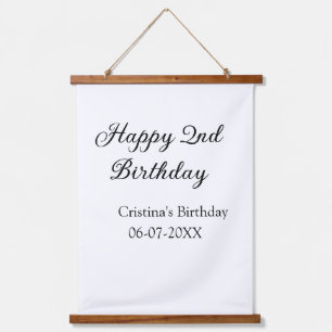 Kalligraphie einfach minimale glückliche 2. Geburt Wandteppich Mit Holzrahmen