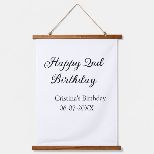 Kalligraphie einfach minimale glückliche 2. Geburt Wandteppich Mit Holzrahmen (Vorderseite)