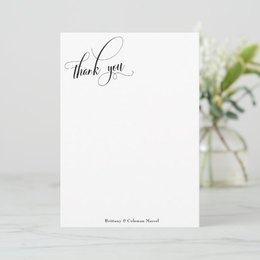 Kalligraphie einfach schwarz und weiß dankeskarte (Stehend Vorderseite)