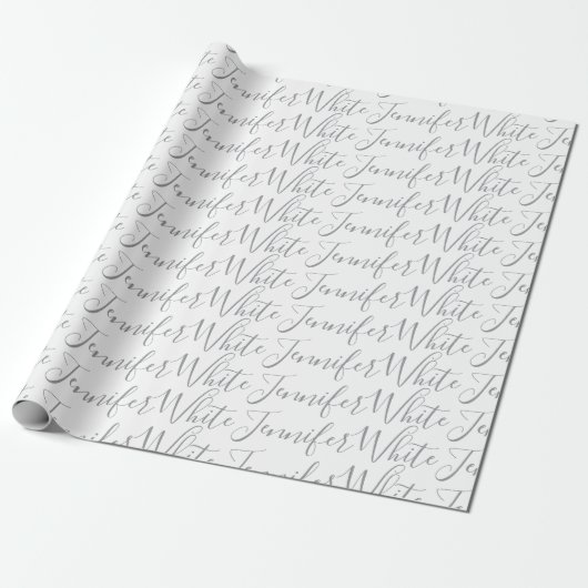 Kalligraphie Elegant Bold Retro Grau Weißer Name Geschenkpapier (Ungerollt)