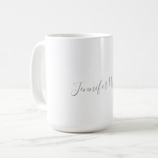 Kalligraphie Elegant Bold Retro Grau Weißer Name Kaffeetasse (Vorderseite Links)