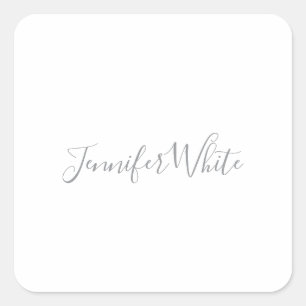 Kalligraphie Elegant Bold Retro Grau Weißer Name Quadratischer Aufkleber