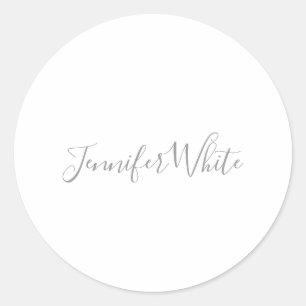 Kalligraphie Elegant Bold Retro Grau Weißer Name Runder Aufkleber