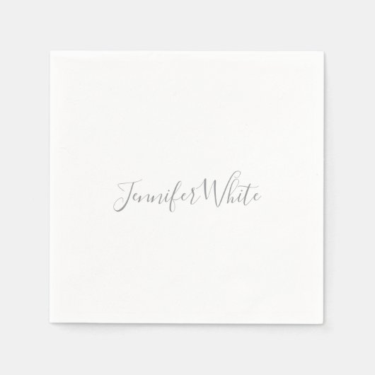 Kalligraphie Elegant Bold Retro Grau Weißer Name Serviette (Vorderseite)