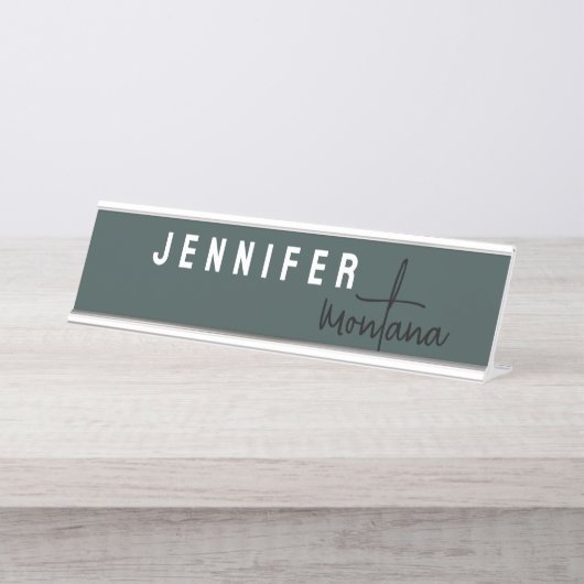 Kalligraphie Elegant Schlicht Fügen Sie Ihren eige Schreibtischnamensplakette (Vorderseite )