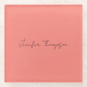 Kalligraphie Eleganto Coral Pink Schlicht Einfache Glasuntersetzer (Vorderseite)