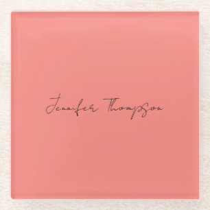Kalligraphie Eleganto Coral Pink Schlicht Einfache Glasuntersetzer