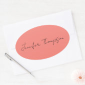Kalligraphie Eleganto Coral Pink Schlicht Einfache Ovaler Aufkleber (Umschlag)