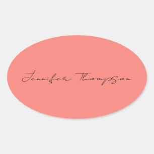 Kalligraphie Eleganto Coral Pink Schlicht Einfache Ovaler Aufkleber