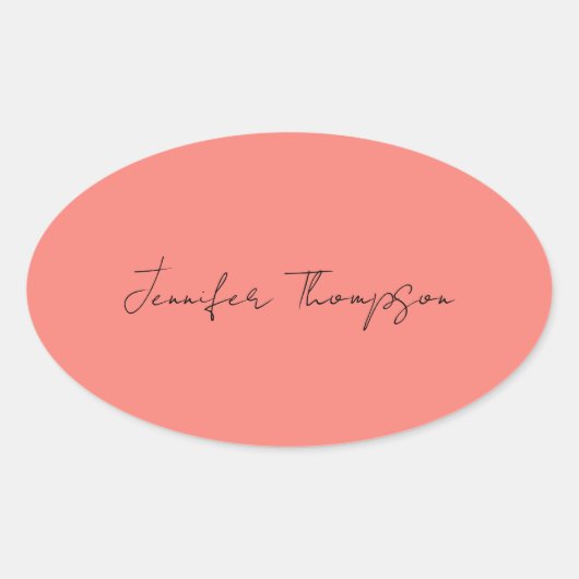 Kalligraphie Eleganto Coral Pink Schlicht Einfache Ovaler Aufkleber (Vorderseite)