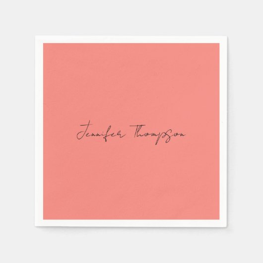 Kalligraphie Eleganto Coral Pink Schlicht Einfache Serviette (Vorderseite)