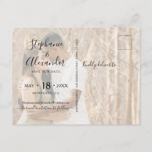 Kalligraphie FotoCollage Save the Date Einladung (Rückseite)