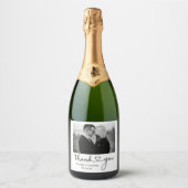 Kalligraphie Herz Schwarz-Weiß-Foto Hochzeit Schaumweinetikett (Vorderseite)