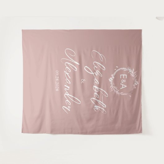Kalligraphie-Hochzeitskugel in Rosa Wandteppich (Vorderseite (Horizontal))