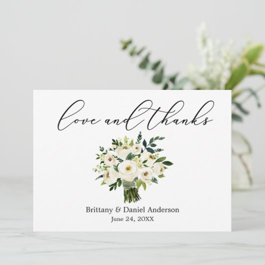 Kalligraphie-Liebe dank Green Floral Bouquet Dankeskarte (Stehend Vorderseite)