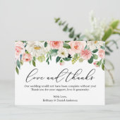 Kalligraphie-Liebe dank Pink White Floral Dankeskarte (Stehend Vorderseite)