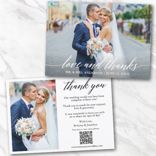 Kalligraphie-Liebe dank QR Code 2 Foto Hochzeit Dankeskarte