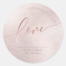 Kalligraphie Liebe Rosa Imitate Rose Goldene Folie Runder Aufkleber