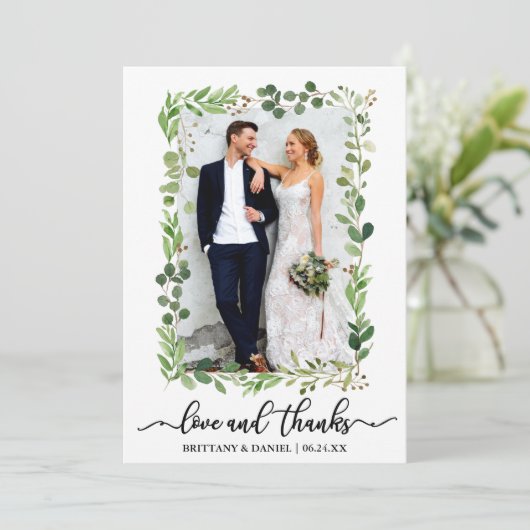 Kalligraphie Liebe und dank Watercolor Eukalyptus Dankeskarte (Stehend Vorderseite)