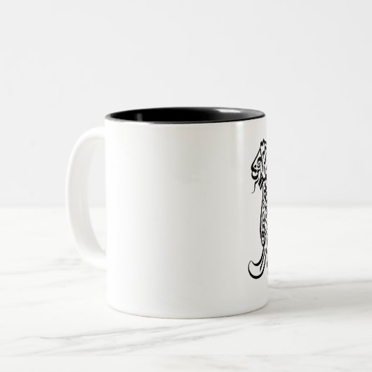 Kalligraphie-Löwe (Schwarzes) Zweifarbige Tasse (Vorderseite Links)