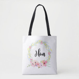 Kalligraphie-Mama und WatercolorblumenWreath Tasche