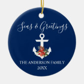 Kalligraphie Meere und Grüße Poinsettia Anchor Keramik Ornament (Vorne)