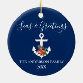 Kalligraphie Meere und Grüße Poinsettia Anchor Keramik Ornament (Hinten)