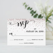 Kalligraphie mit Herz, Rose Gold Confetti RSVP Karte (Stehend Vorderseite)