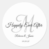 Kalligraphie Mit Monogramm glücklich je nach Hochz Runder Aufkleber (Vorderseite)