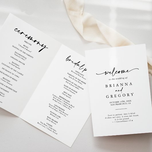 Kalligraphie Moderne elegante geklappte Hochzeit Programm