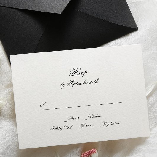 Kalligraphie Monogram Black & White Classic Weddin RSVP Karte