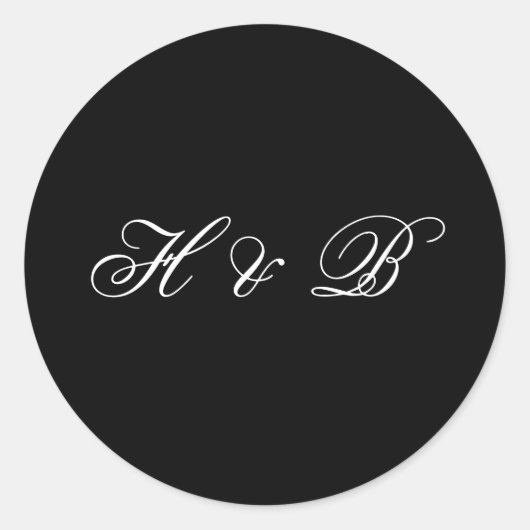 Kalligraphie Monogram Black & White Classic Weddin Runder Aufkleber (Vorderseite)