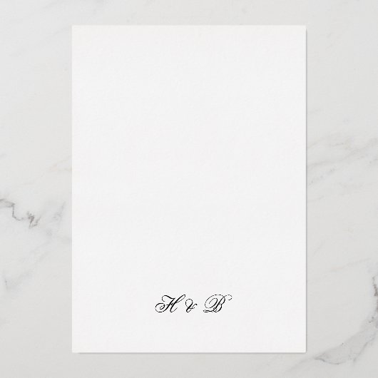 Kalligraphie Monogram Gold & White Formal Wedding Folieneinladung (Rückseite)